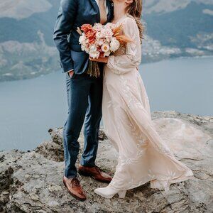 BHLDN Belize Embroidered A-Line Long-Sleeve V-Neck Gown